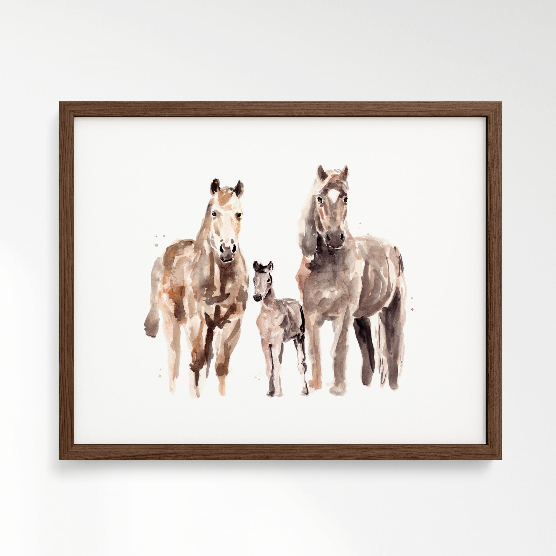 Horse Family of 3 Farm Animal Watercolor Art Print - Art Prints - Moon Rock Prints