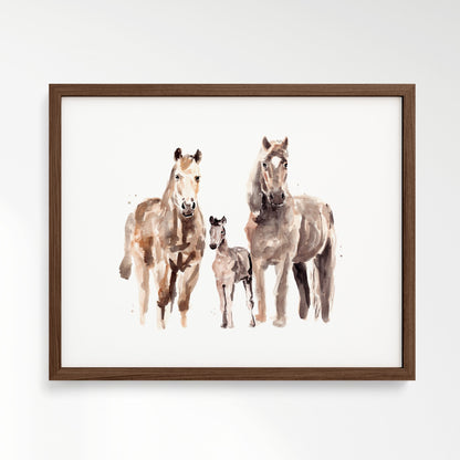 Horse Family of 3 Farm Animal Watercolor Art Print - Art Prints - Moon Rock Prints