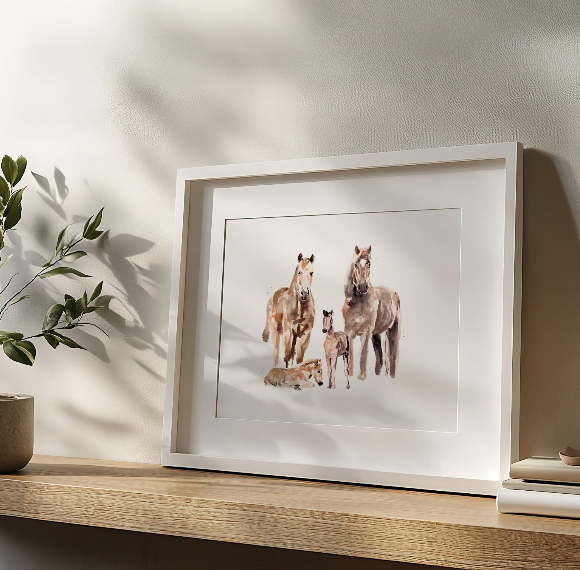 Horse Family of 4 Farm Animal Watercolor Art Print - Art Prints - Moon Rock Prints