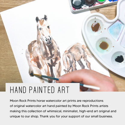 Horse Family of 4 Farm Animal Watercolor Art Print - Art Prints - Moon Rock Prints