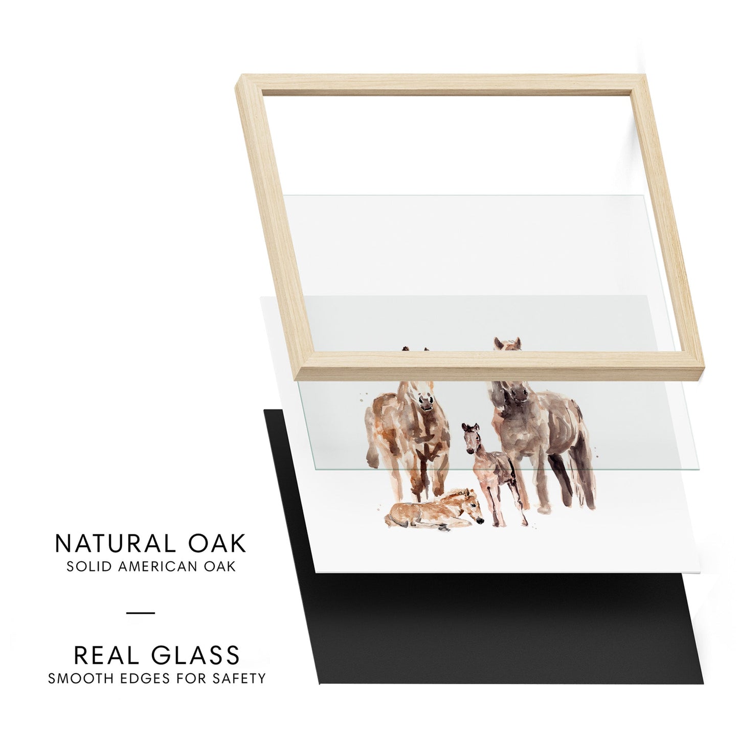 Horse Family of 4 Farm Animal Watercolor Art Print - Art Prints - Moon Rock Prints