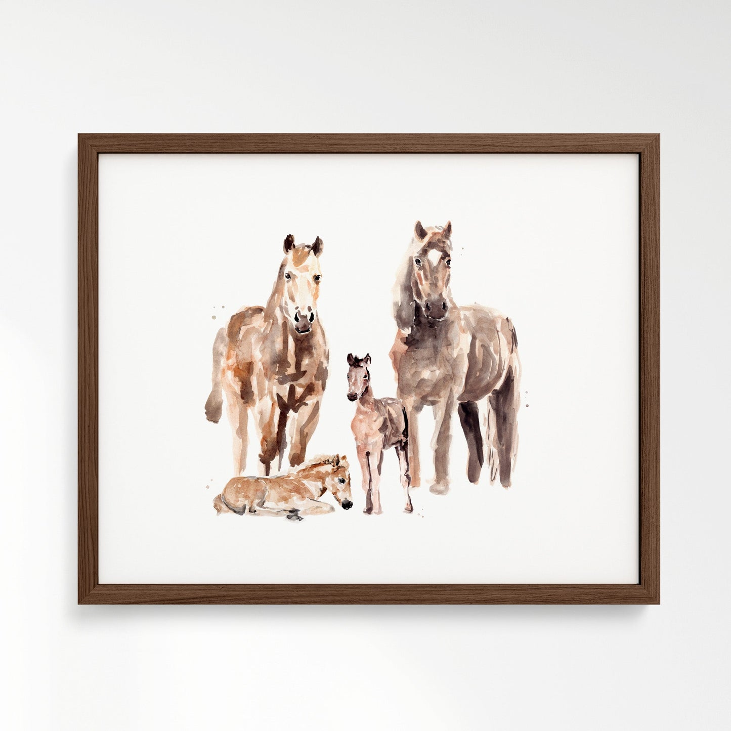 Horse Family of 4 Watercolor Art Print - Art Prints - Moon Rock Prints