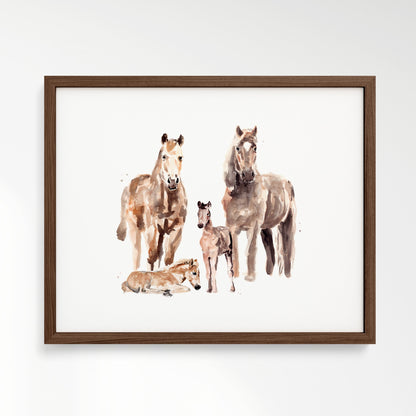 Horse Family of 4 Watercolor Art Print - Art Prints - Moon Rock Prints