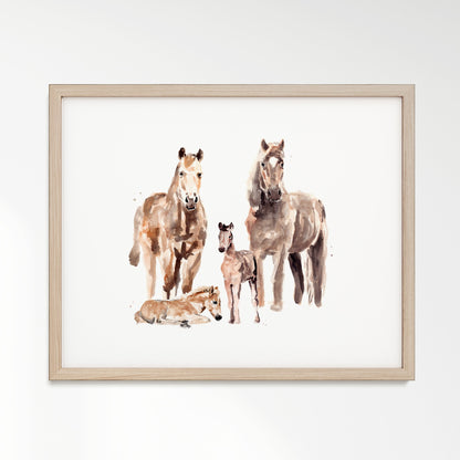 Horse Family of 4 Watercolor Art Print - Art Prints - Moon Rock Prints