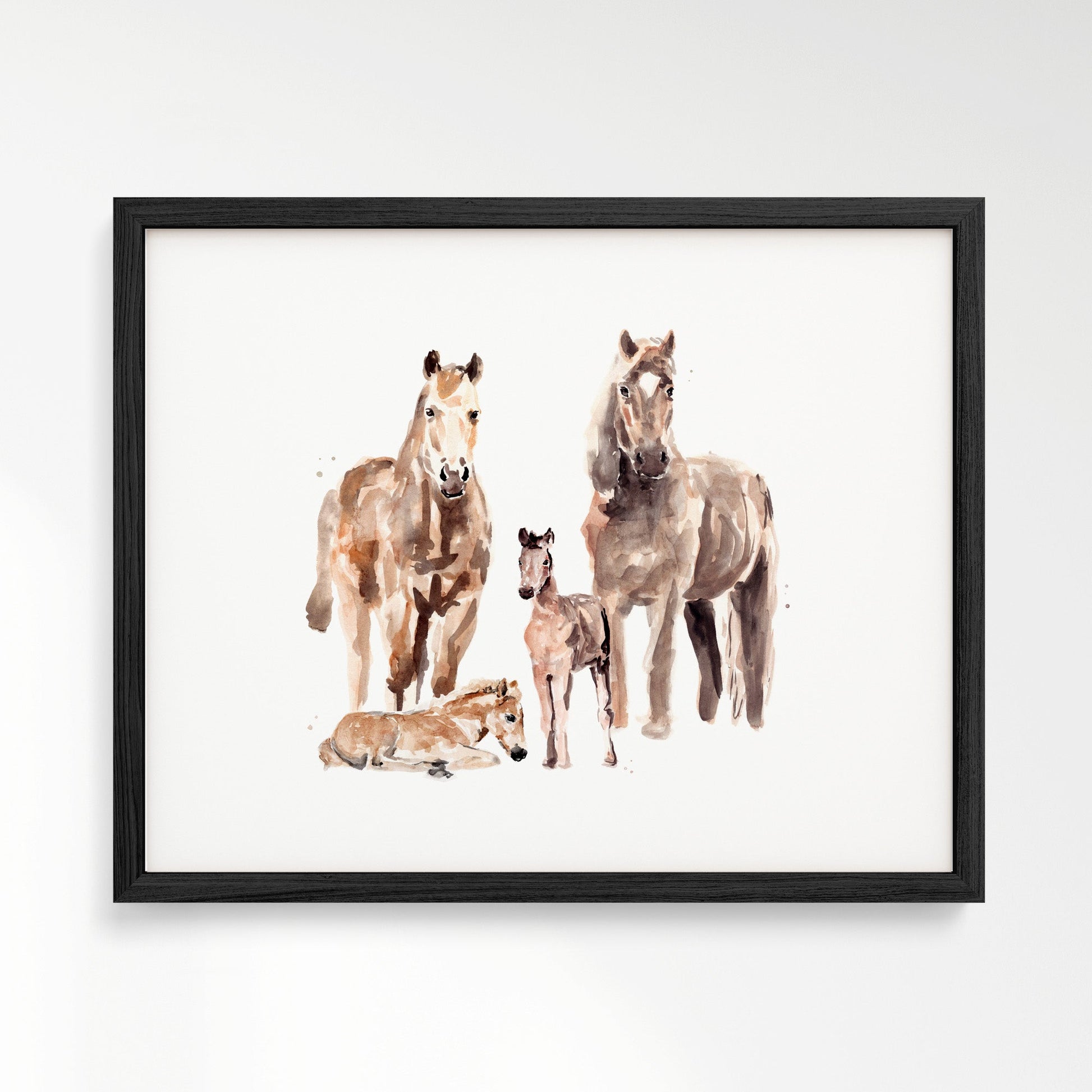 Horse Family of 4 Watercolor Art Print - Art Prints - Moon Rock Prints