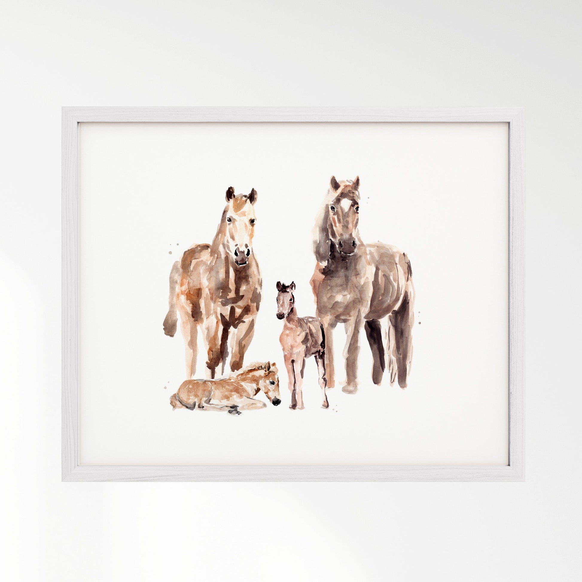 Horse Family of 4 Watercolor Art Print - Art Prints - Moon Rock Prints