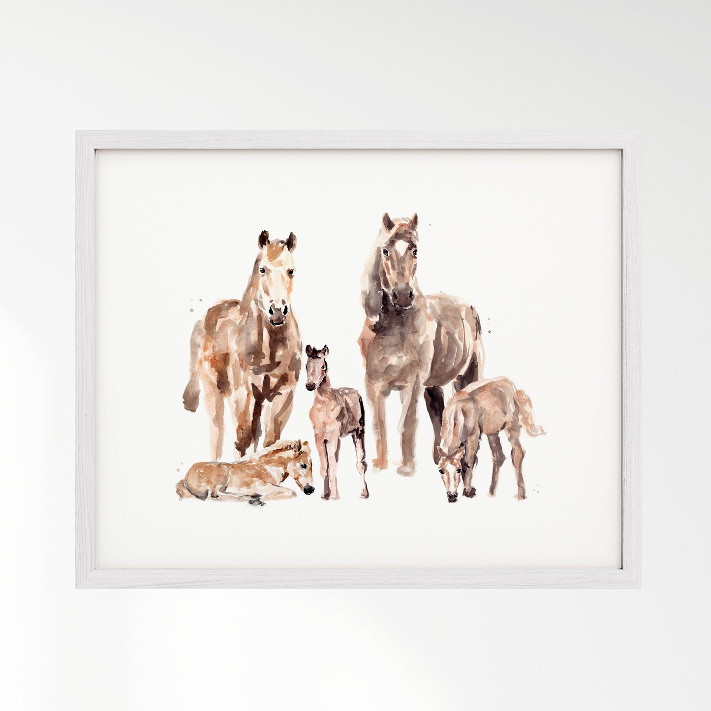 Horse Family of 5 Farm Animal Watercolor Art Print - Art Prints - Moon Rock Prints