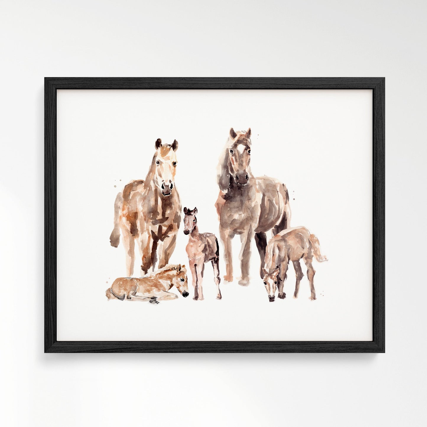Horse Family of 5 Farm Animal Watercolor Art Print - Art Prints - Moon Rock Prints