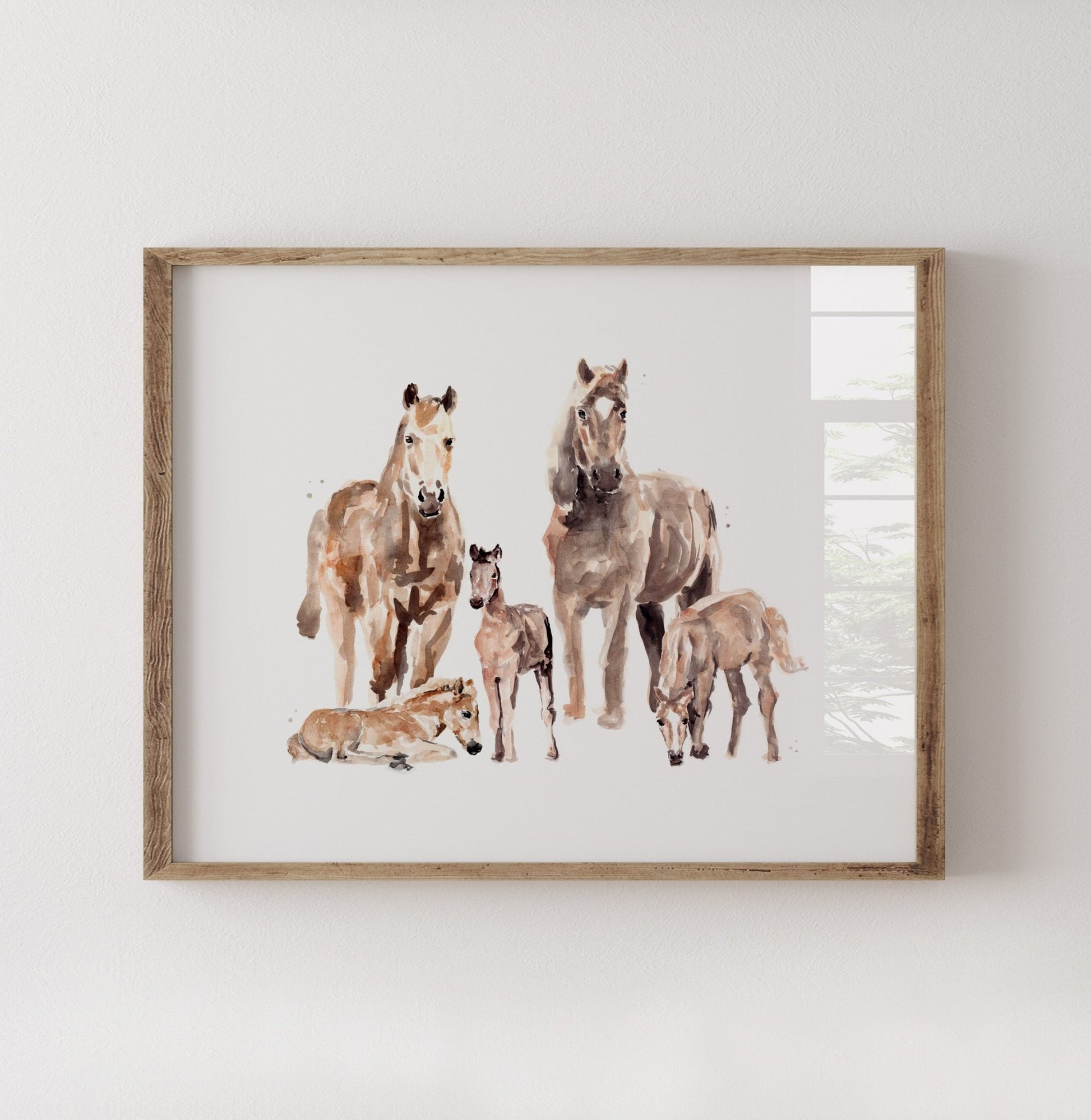 Horse Family of 5 Farm Animal Watercolor Art Print - Art Prints - Moon Rock Prints