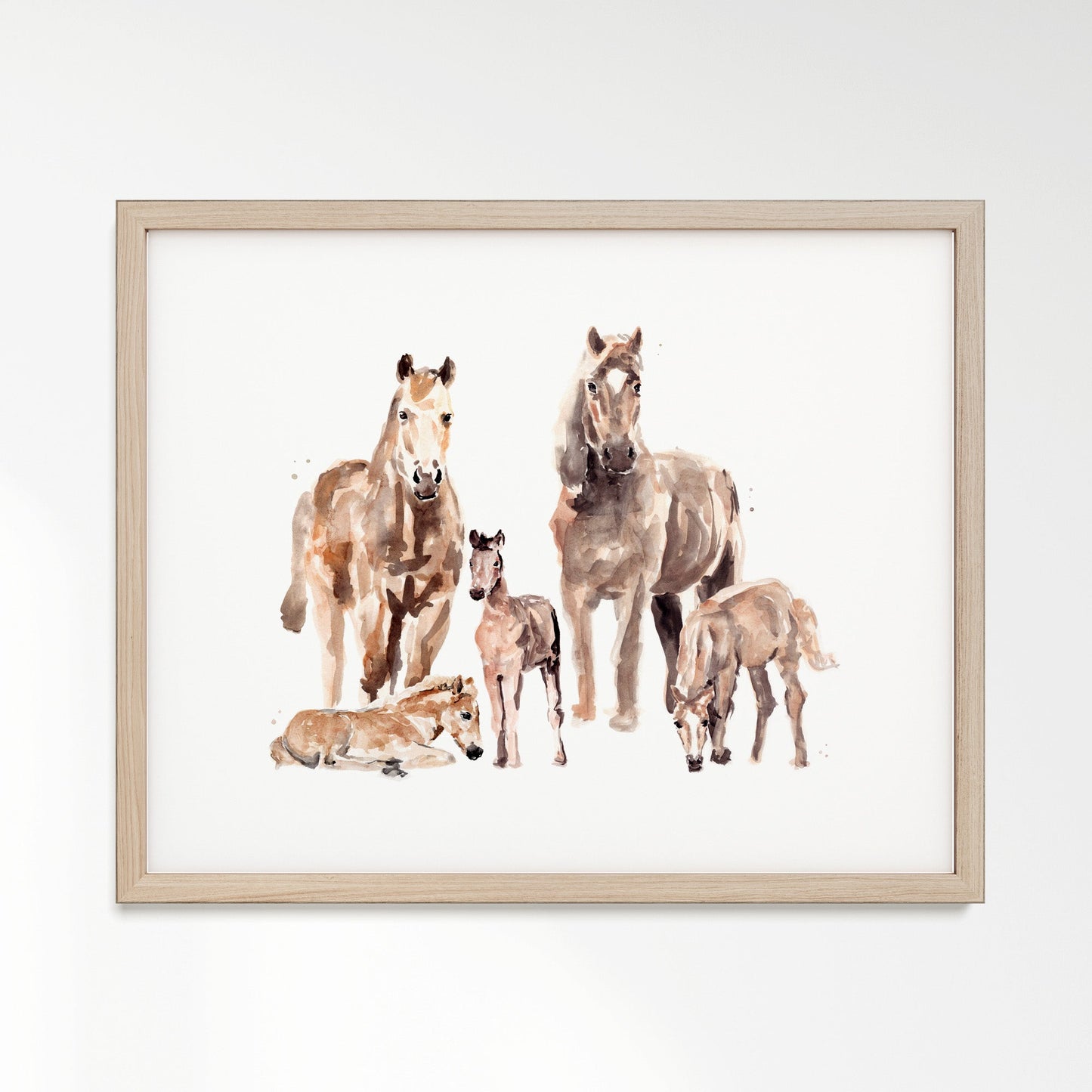 Horse Family of 5 Farm Animal Watercolor Art Print - Art Prints - Moon Rock Prints