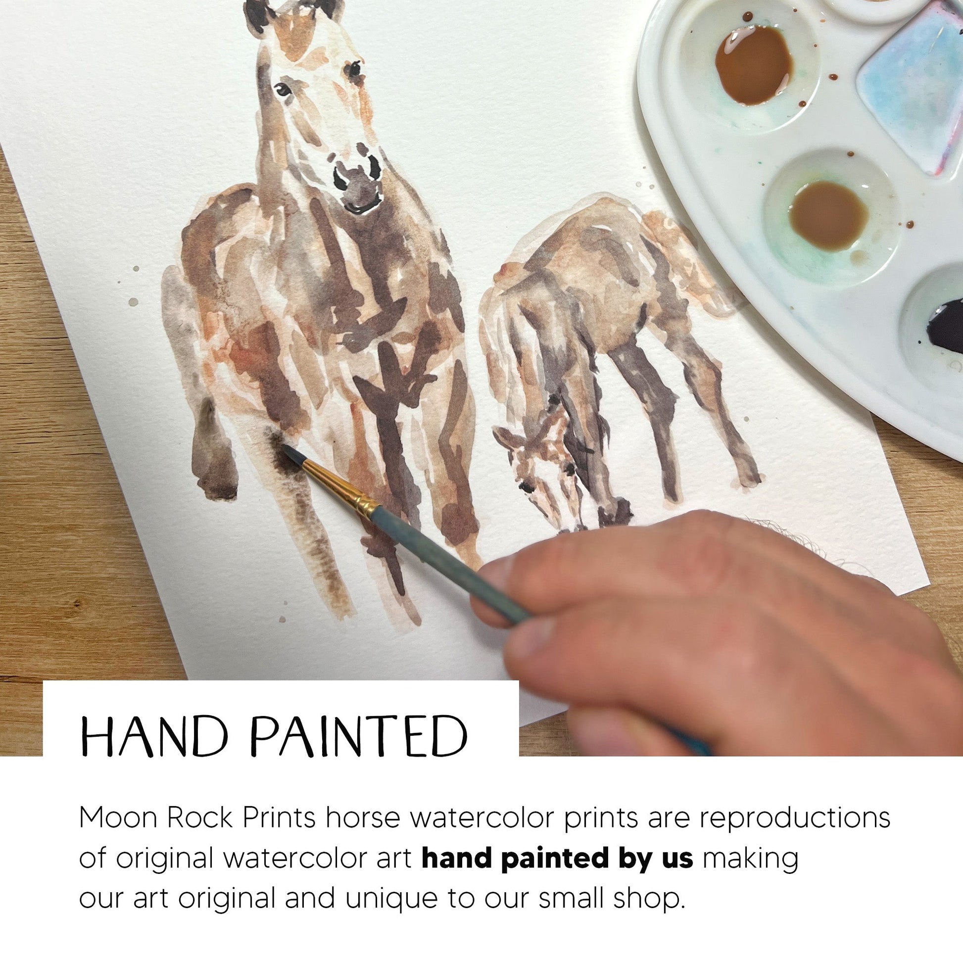 Horse Family Personalized Watercolor Art Print - Art Prints - Moon Rock Prints