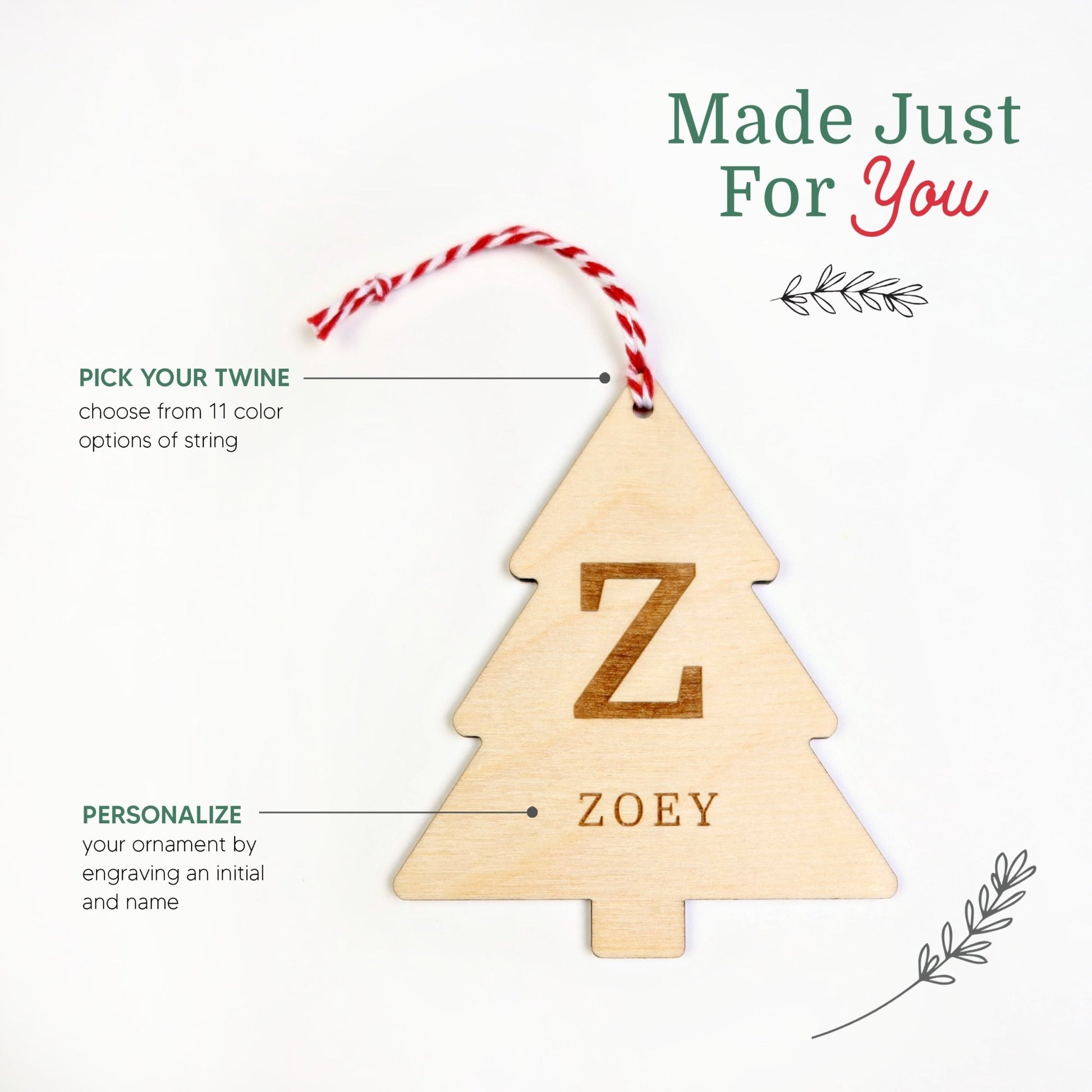Initial Tree Personalized Name Ornament - Holiday Ornaments - Moon Rock Prints