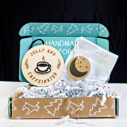 Jolly & Caffeinated Ornament - Holiday Ornaments - Moon Rock Prints