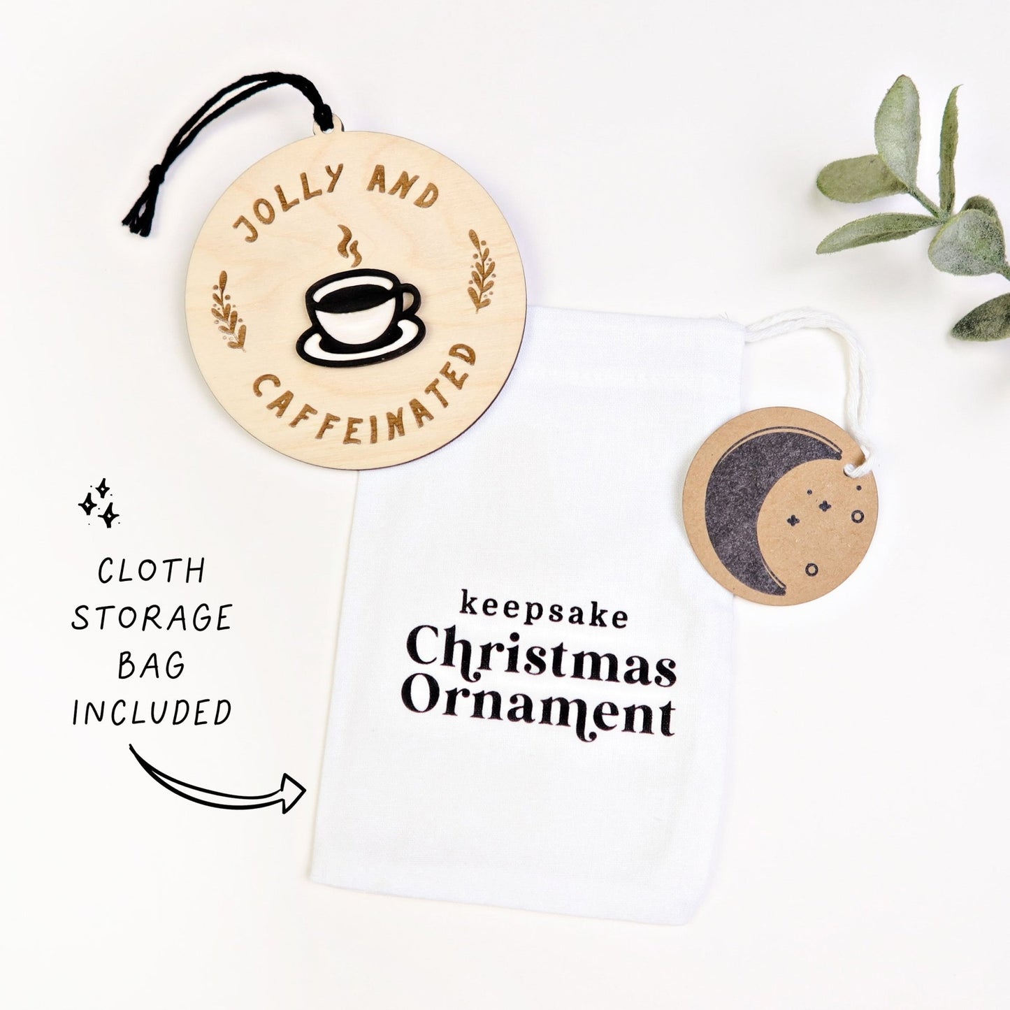 Jolly & Caffeinated Ornament - Holiday Ornaments - Moon Rock Prints