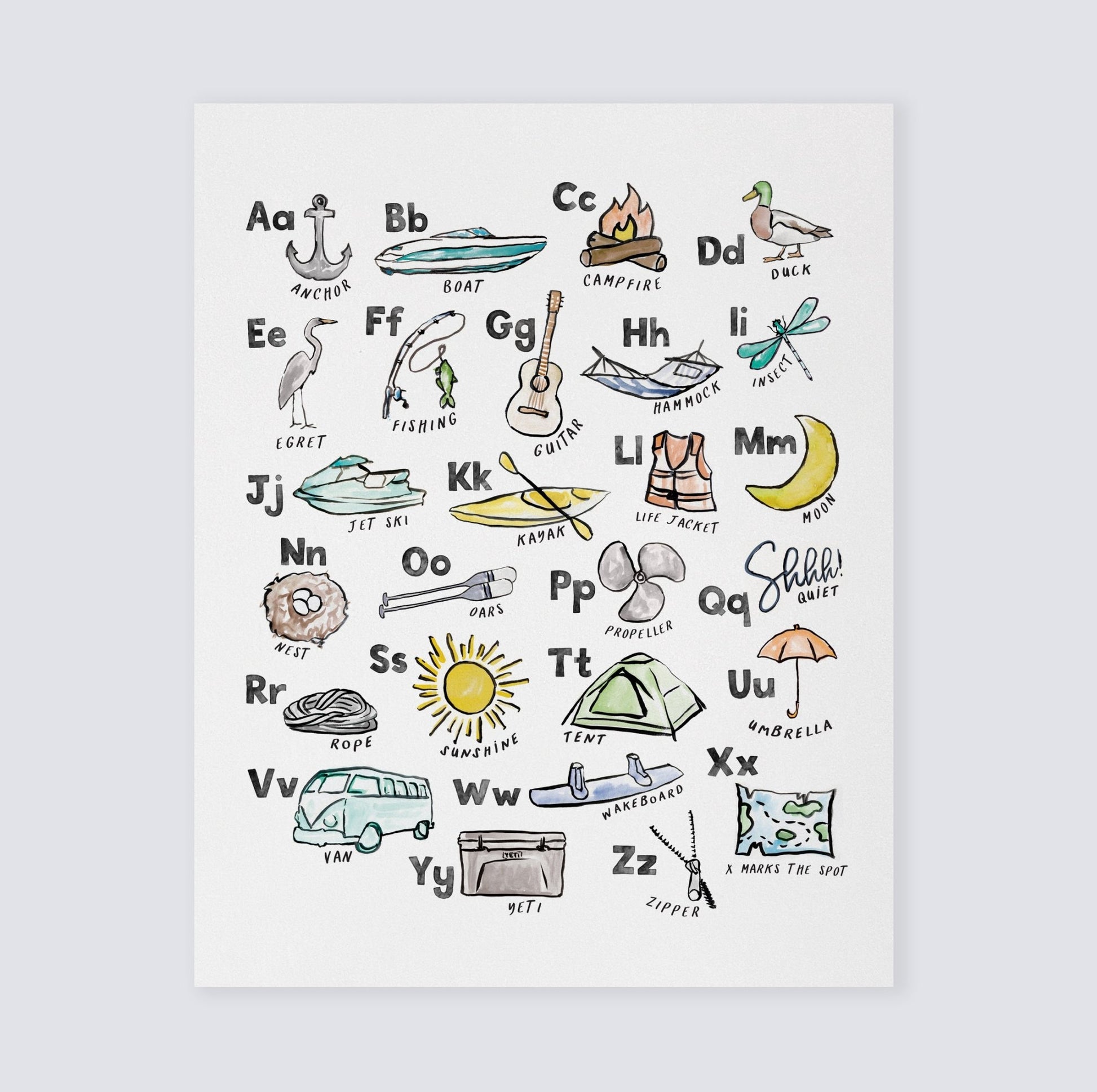 Lake Life ABC Watercolor Art Print - Art Prints - Moon Rock Prints
