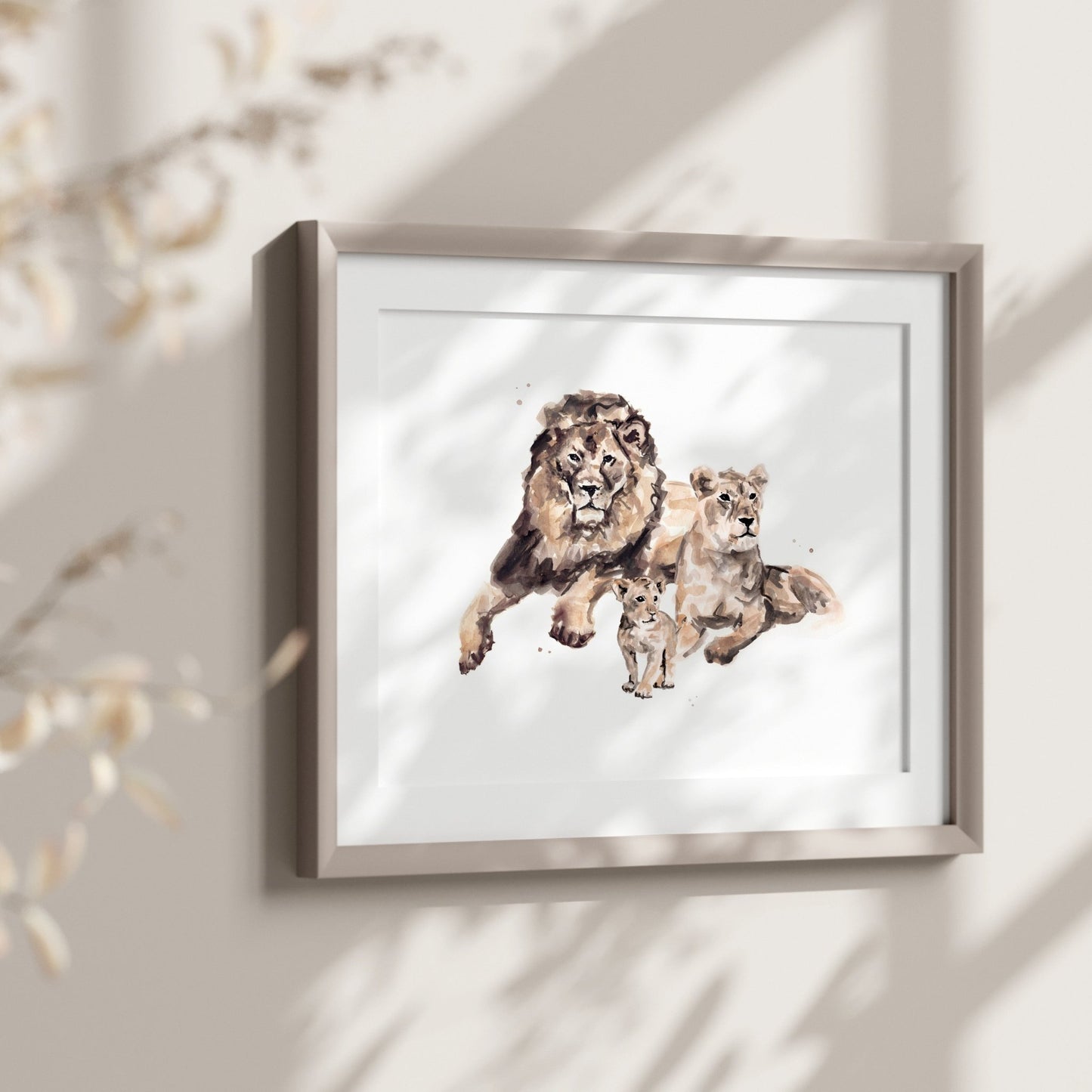 Lion Family of 3 Safari Animal Watercolor Art Print - Art Prints - Moon Rock Prints