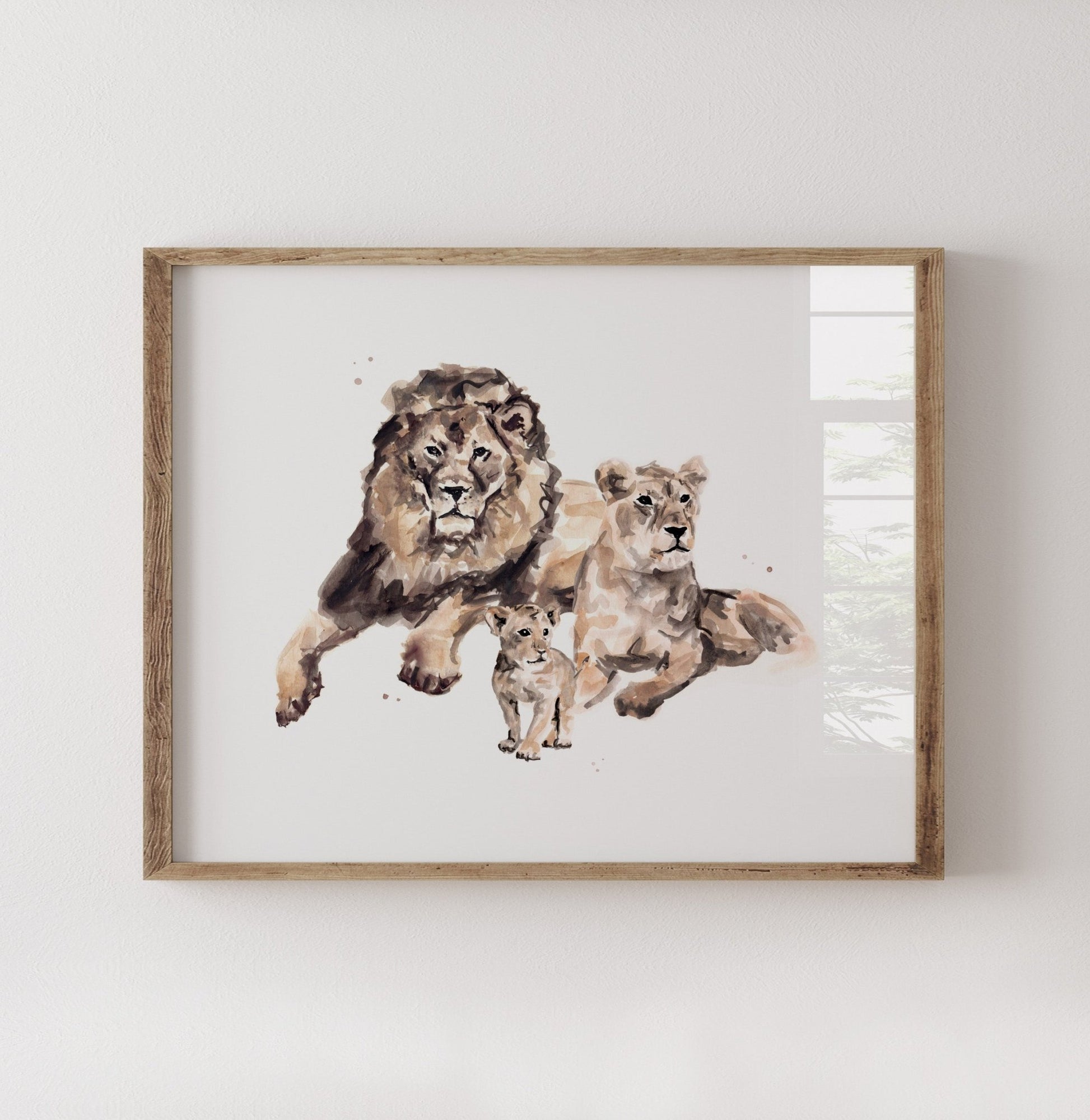 Lion Family of 3 Watercolor Art Print - Art Prints - Moon Rock Prints