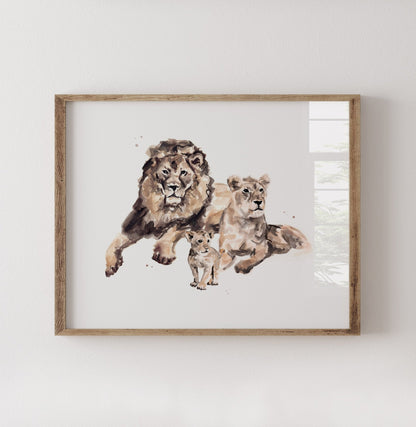 Lion Family of 3 Watercolor Art Print - Art Prints - Moon Rock Prints