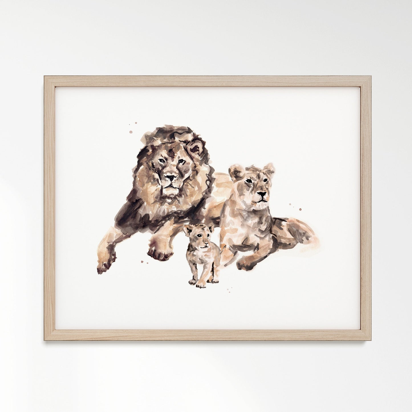 Lion Family of 3 Watercolor Art Print - Art Prints - Moon Rock Prints