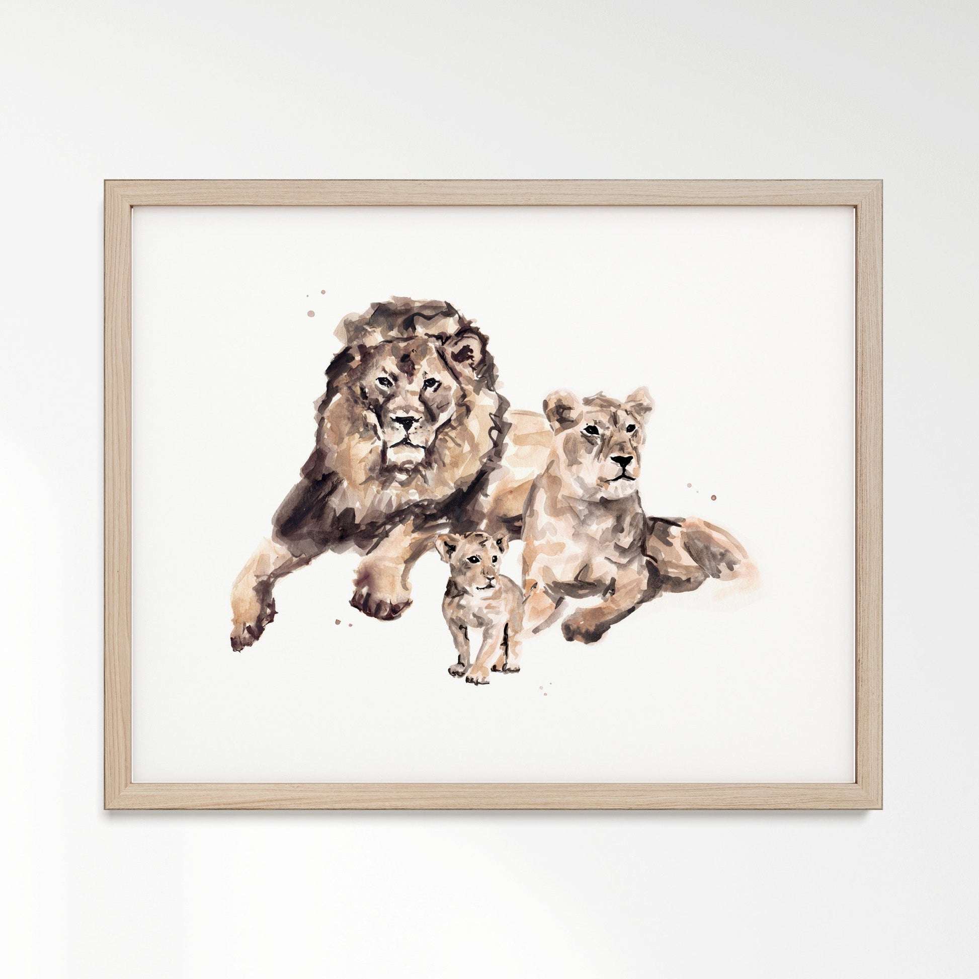 Lion Family of 3 Watercolor Art Print - Art Prints - Moon Rock Prints