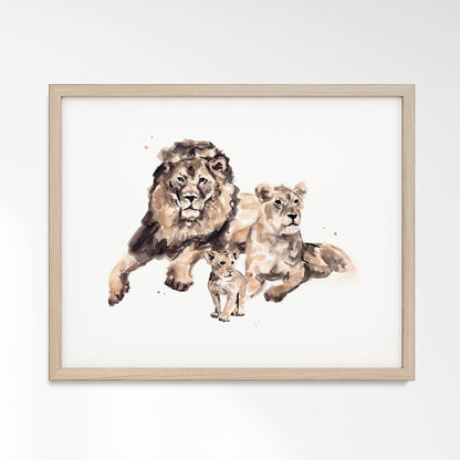 Lion Family of 3 Watercolor Art Print - Art Prints - Moon Rock Prints