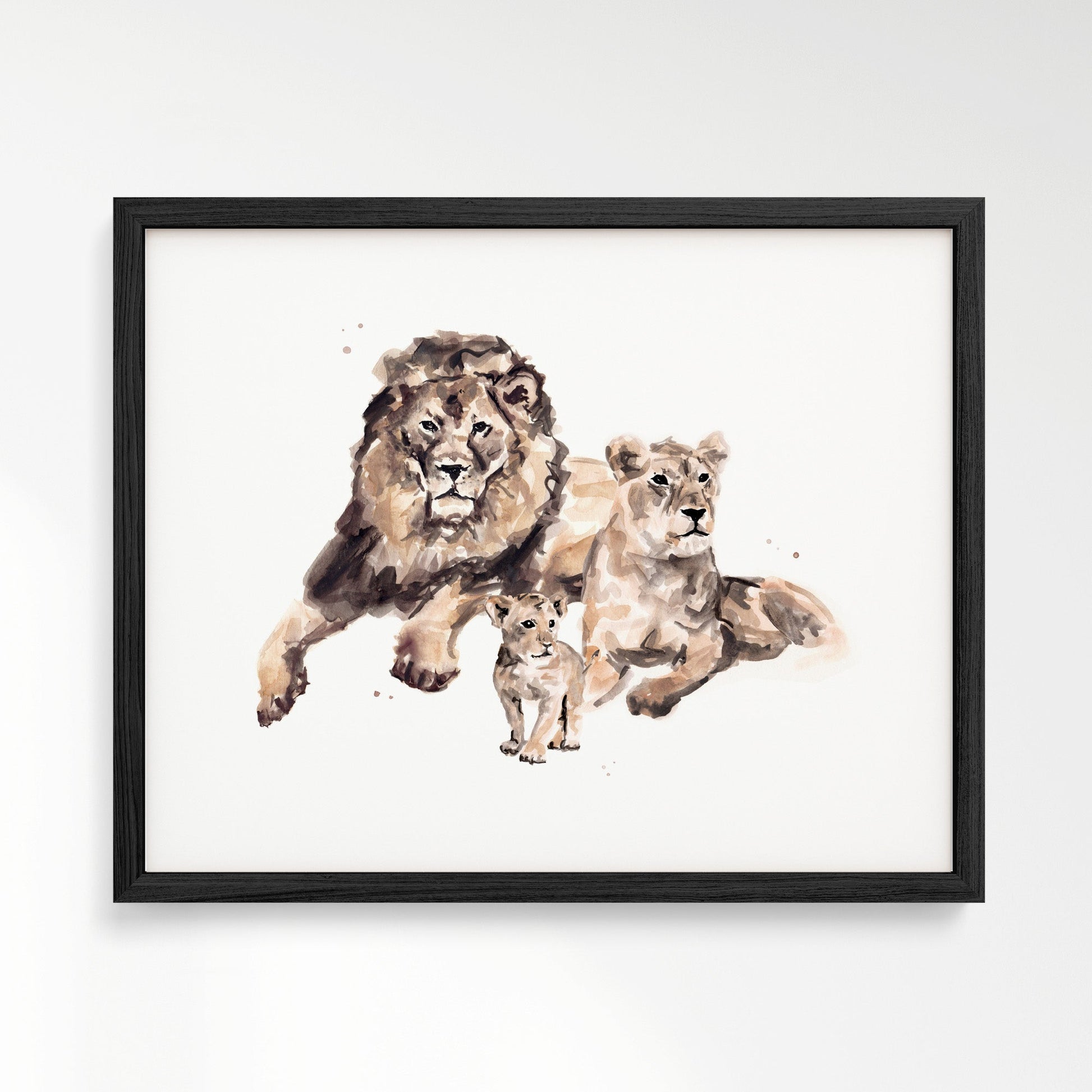 Lion Family of 3 Watercolor Art Print - Art Prints - Moon Rock Prints