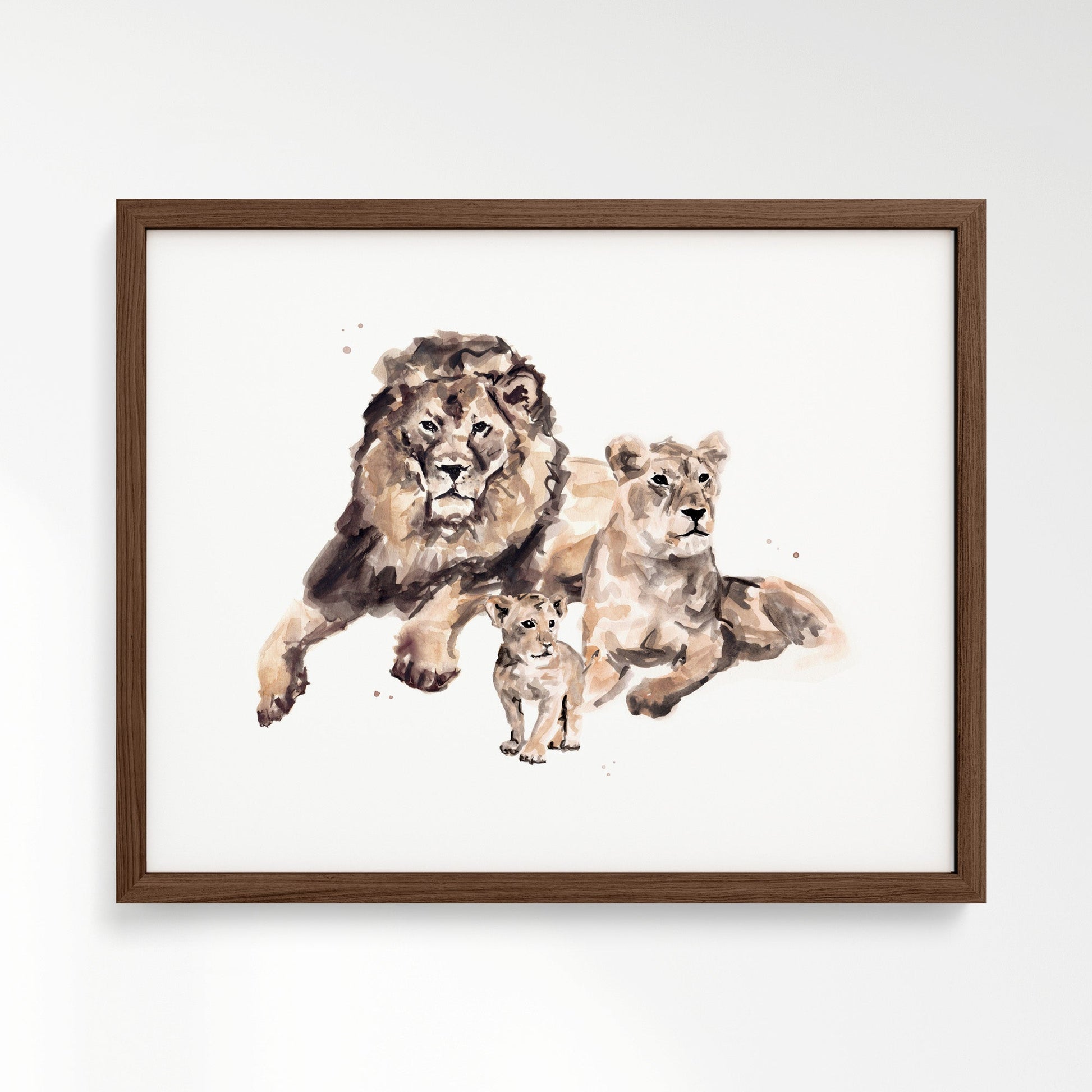 Lion Family of 3 Watercolor Art Print - Art Prints - Moon Rock Prints