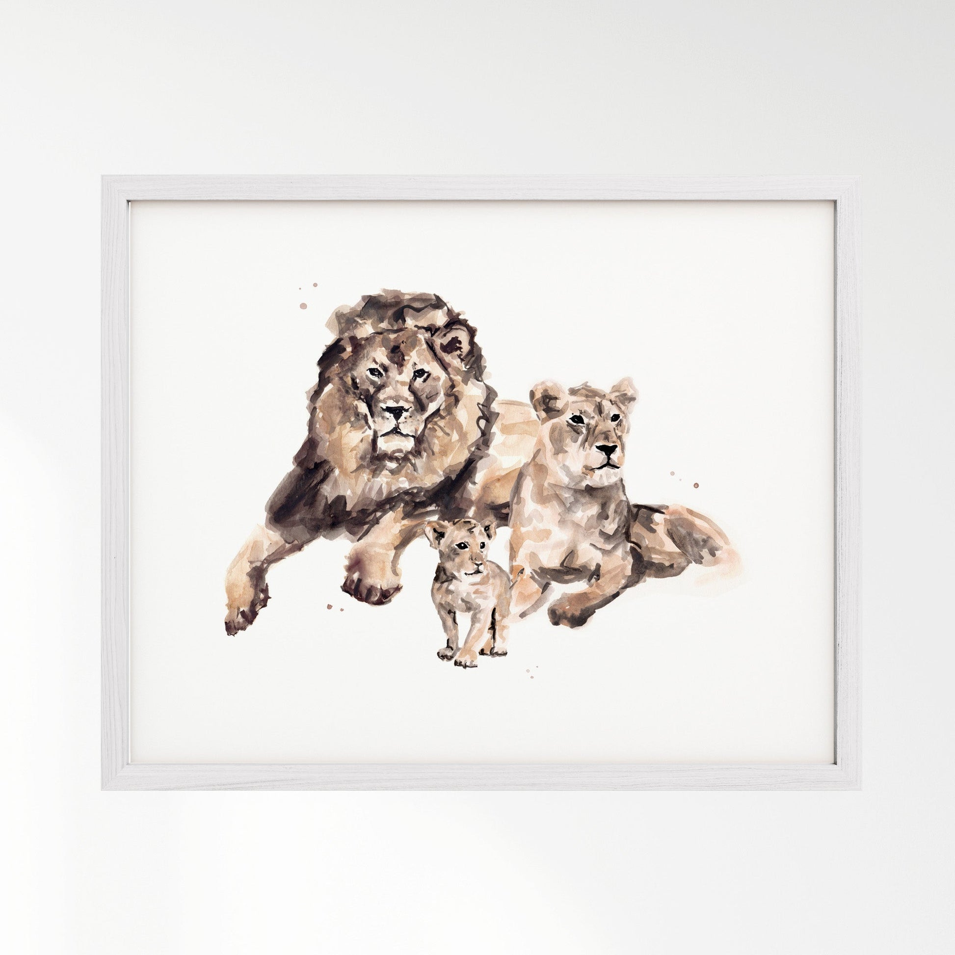 Lion Family of 3 Watercolor Art Print - Art Prints - Moon Rock Prints