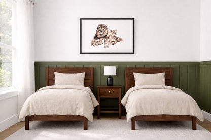 Lion Family of 4 Jungle Animal Watercolor Art Print - Art Prints - Moon Rock Prints