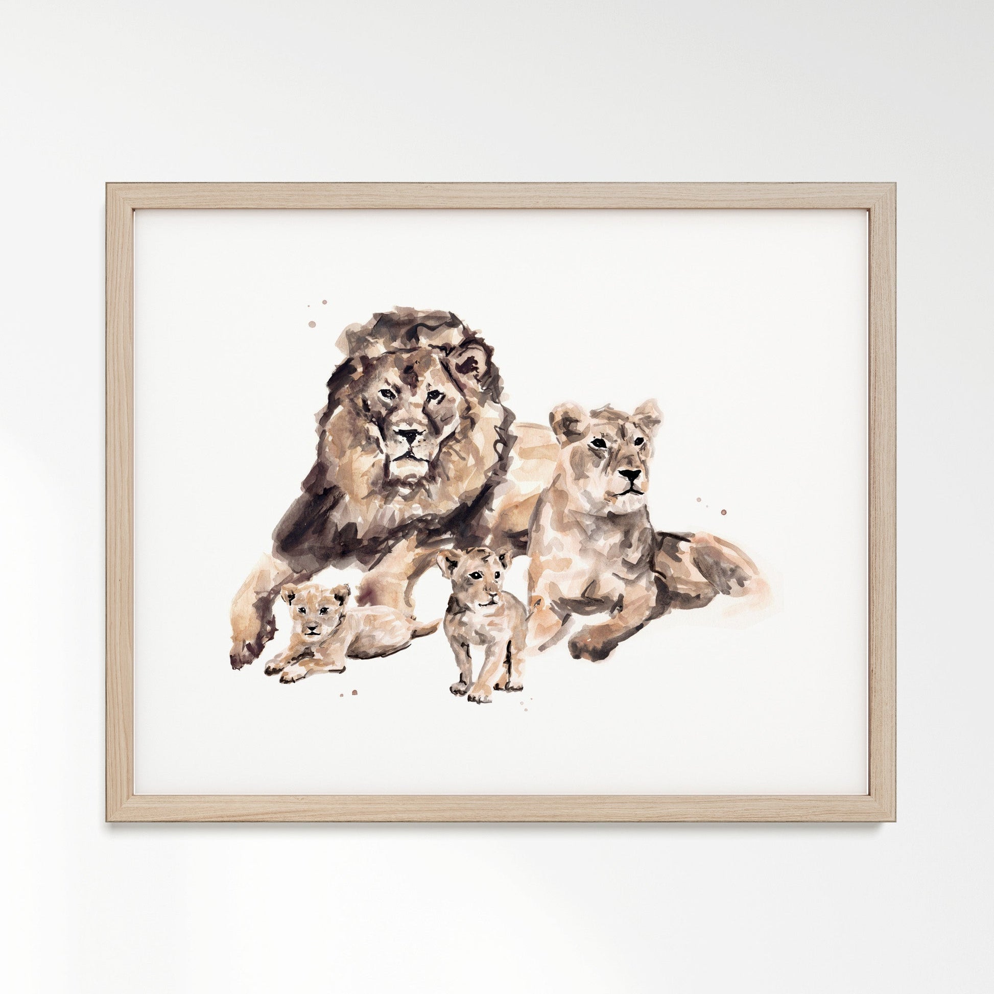 Lion Family of 4 Watercolor Art Print - Art Prints - Moon Rock Prints
