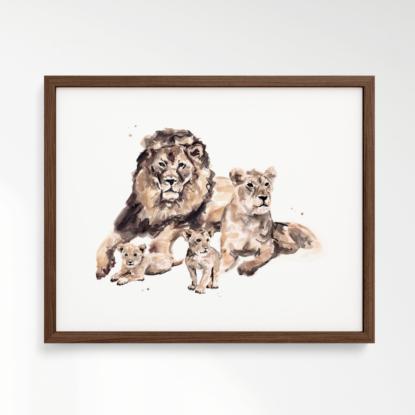 Lion Family of 4 Watercolor Art Print - Art Prints - Moon Rock Prints