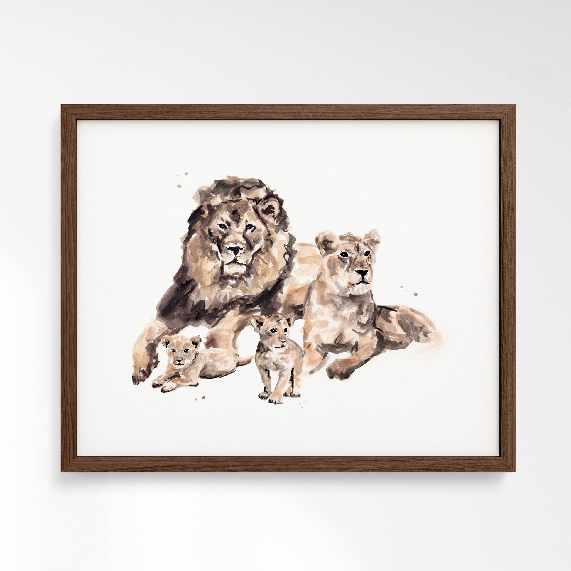 Lion Family of 4 Watercolor Art Print - Art Prints - Moon Rock Prints