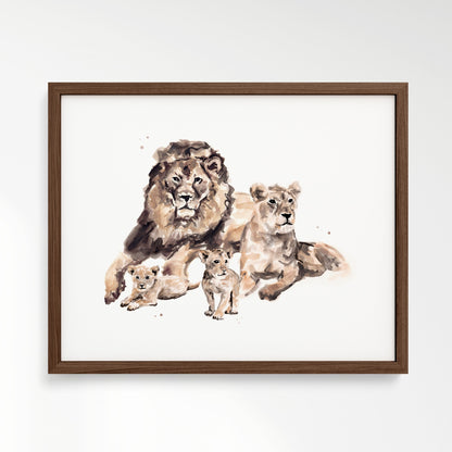 Lion Family of 4 Watercolor Art Print - Art Prints - Moon Rock Prints