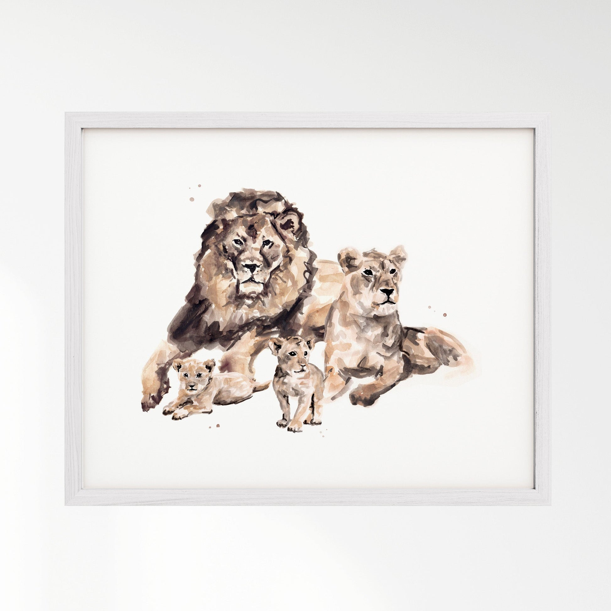 Lion Family of 4 Watercolor Art Print - Art Prints - Moon Rock Prints