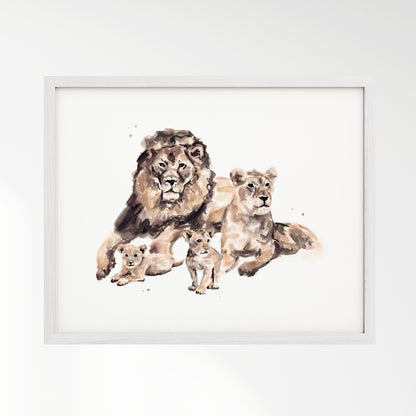 Lion Family of 4 Watercolor Art Print - Art Prints - Moon Rock Prints
