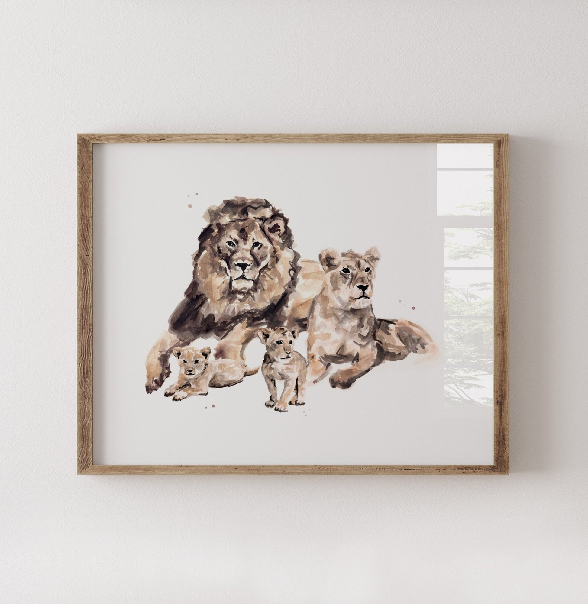 Lion Family of 4 Watercolor Art Print - Art Prints - Moon Rock Prints