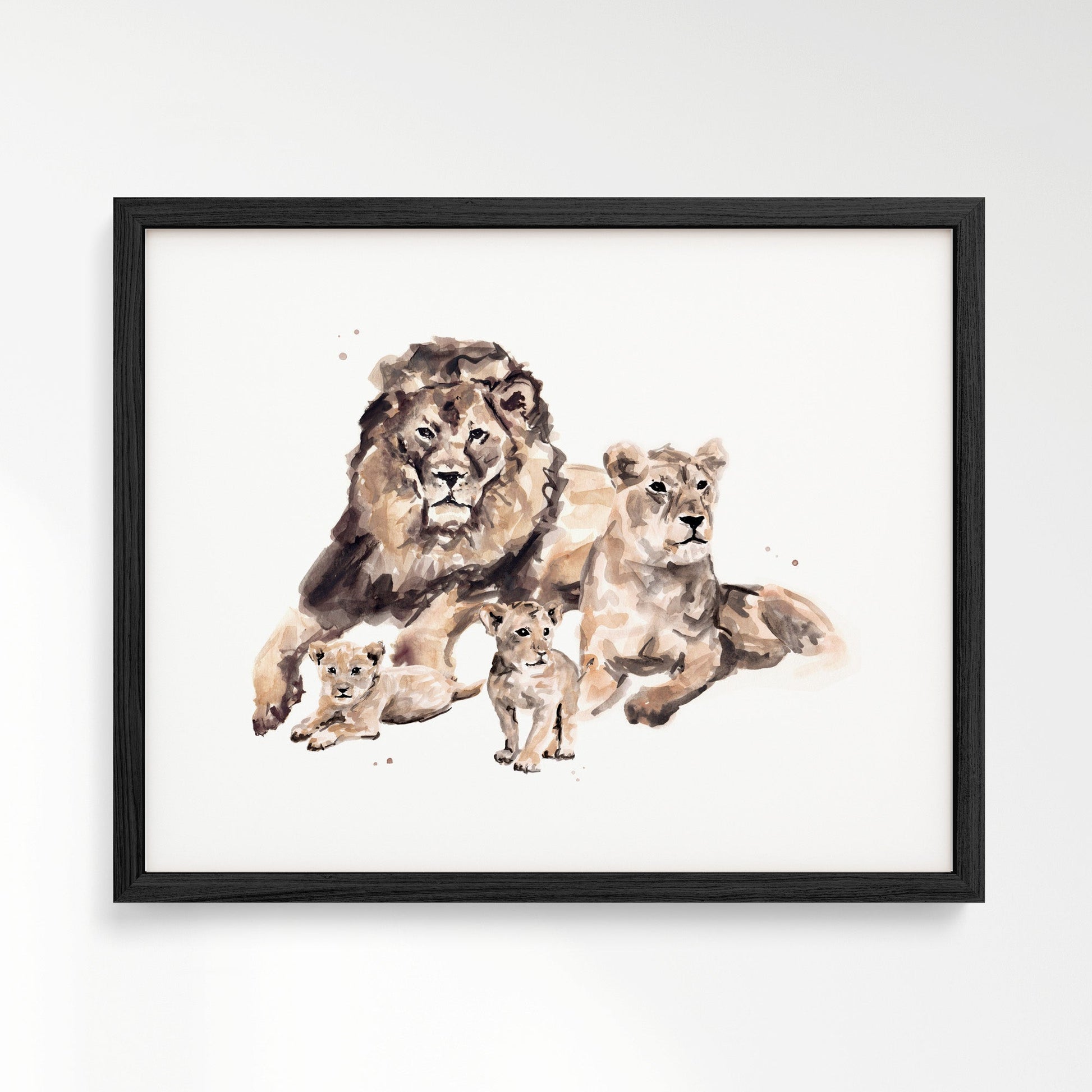 Lion Family of 4 Watercolor Art Print - Art Prints - Moon Rock Prints