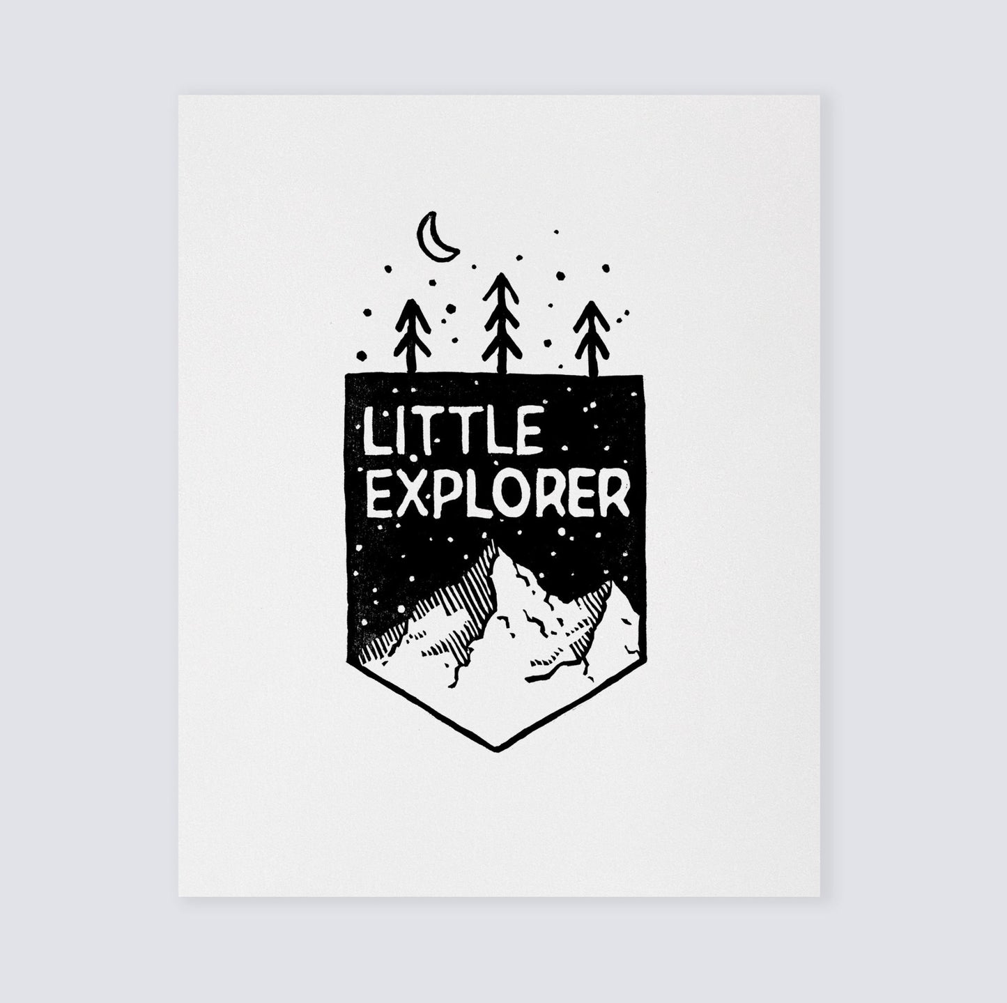 Little Explorer Mountain Woodblock Art Print - Art Prints - Moon Rock Prints