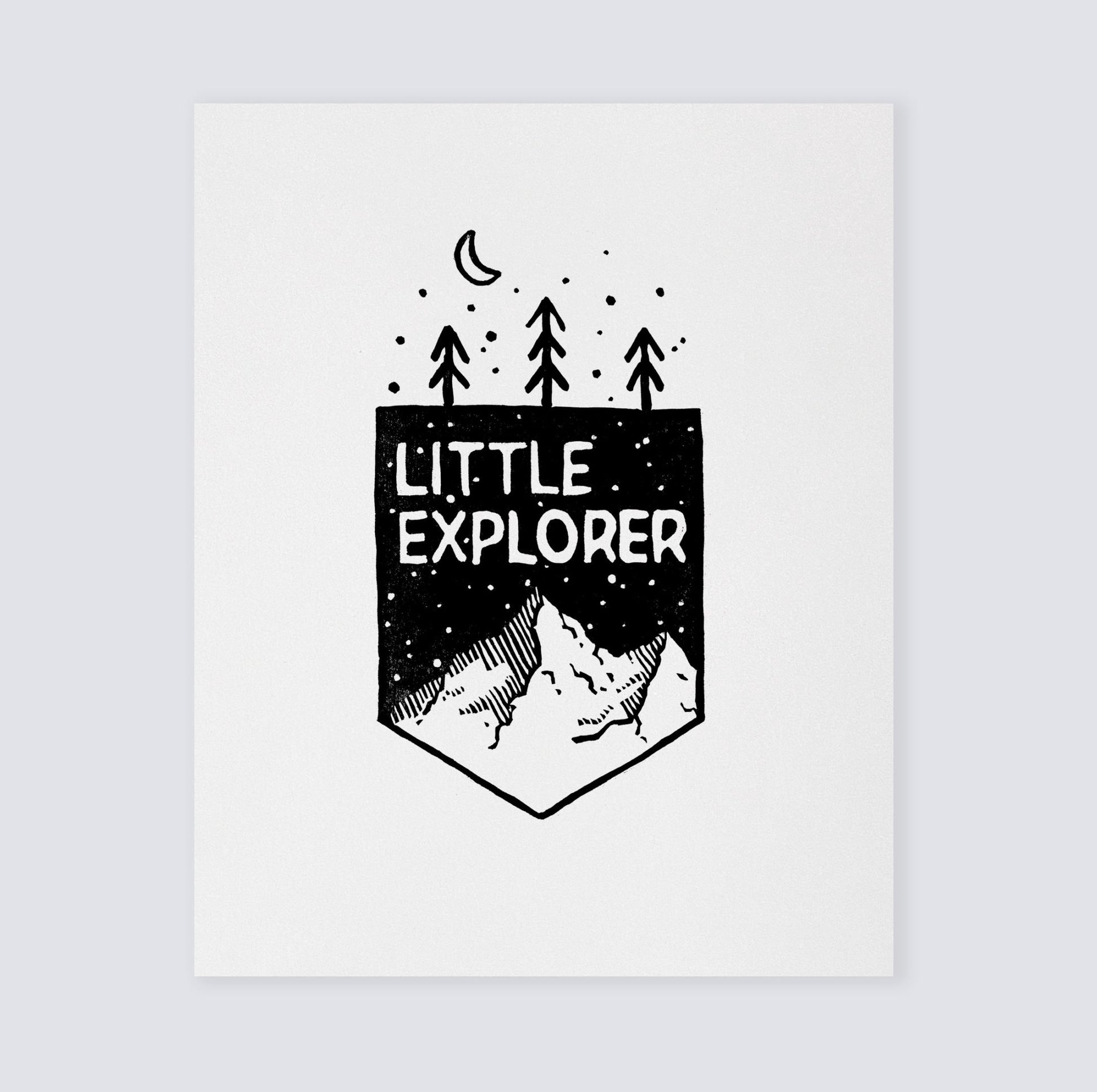 Little Explorer Mountain Woodblock Art Print - Art Prints - Moon Rock Prints