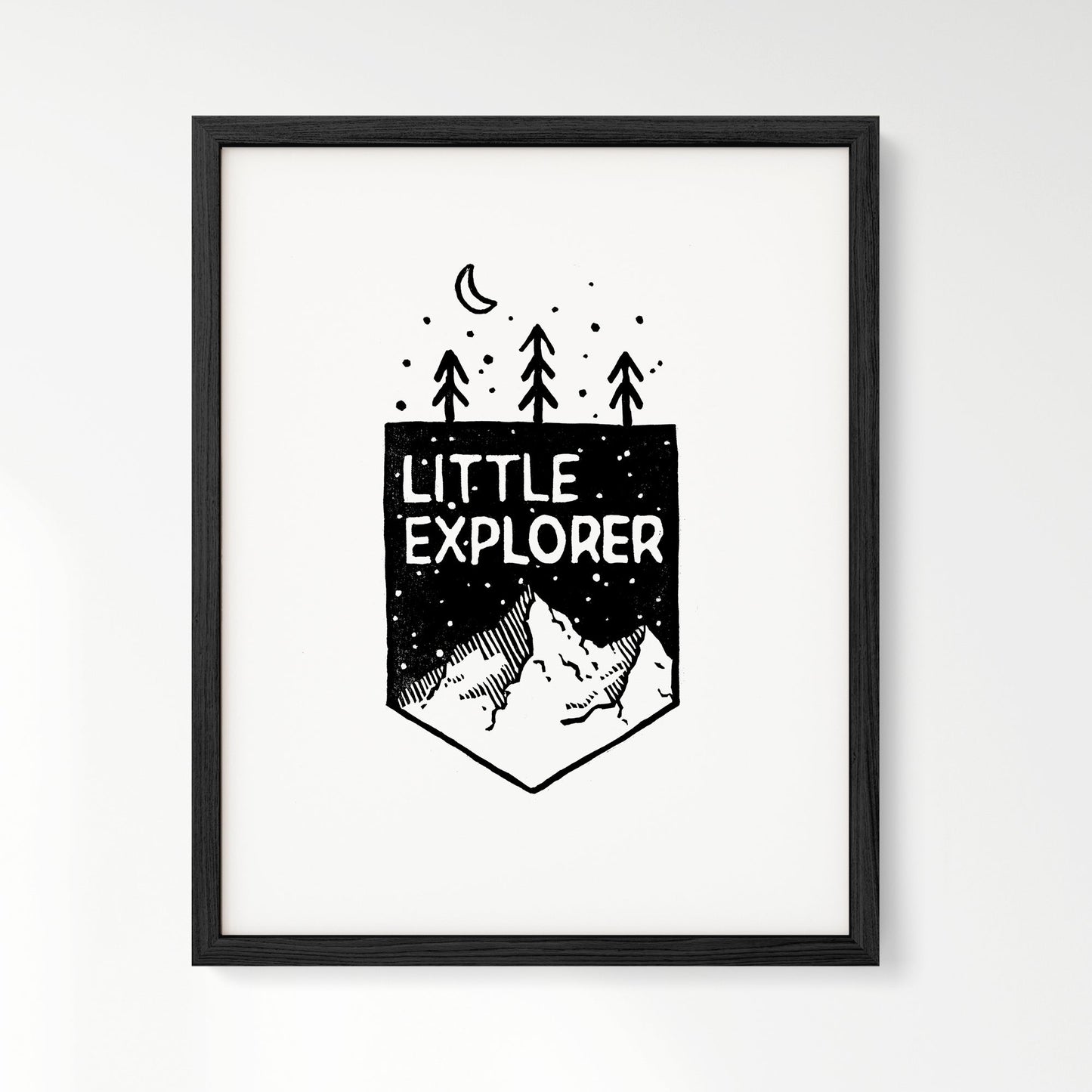 Little Explorer Mountain Woodblock Art Print - Art Prints - Moon Rock Prints