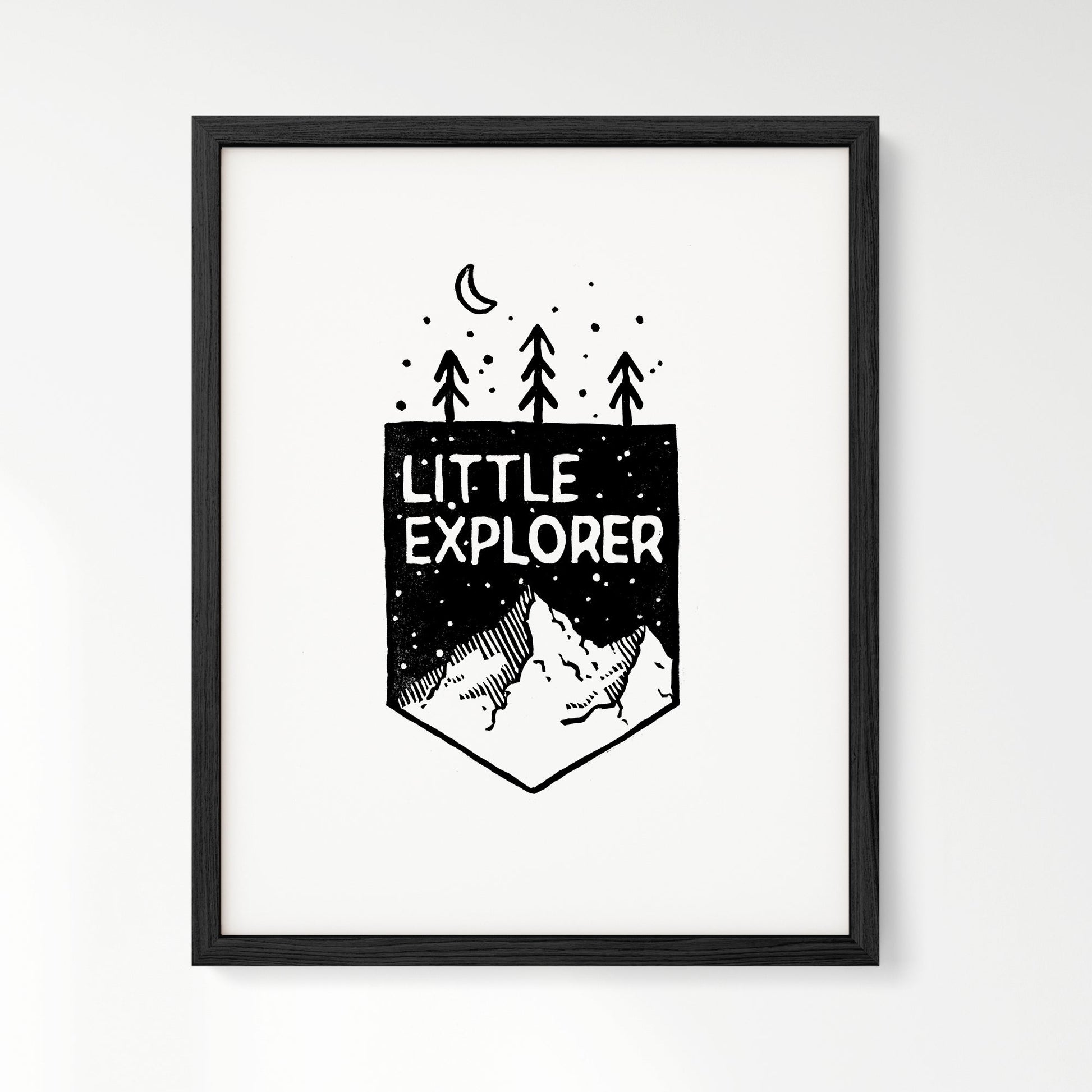 Little Explorer Mountain Woodblock Art Print - Art Prints - Moon Rock Prints