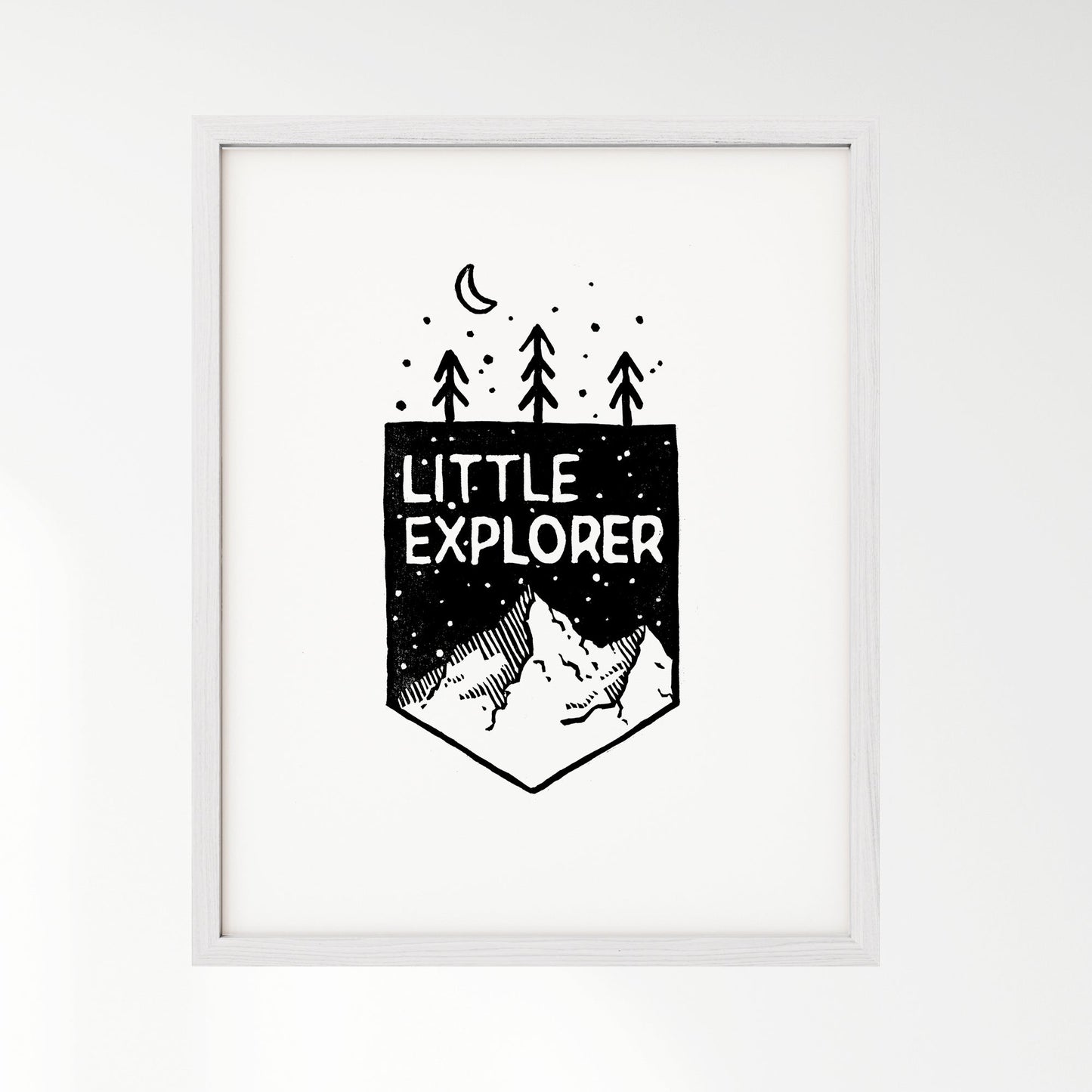 Little Explorer Mountain Woodblock Art Print - Art Prints - Moon Rock Prints