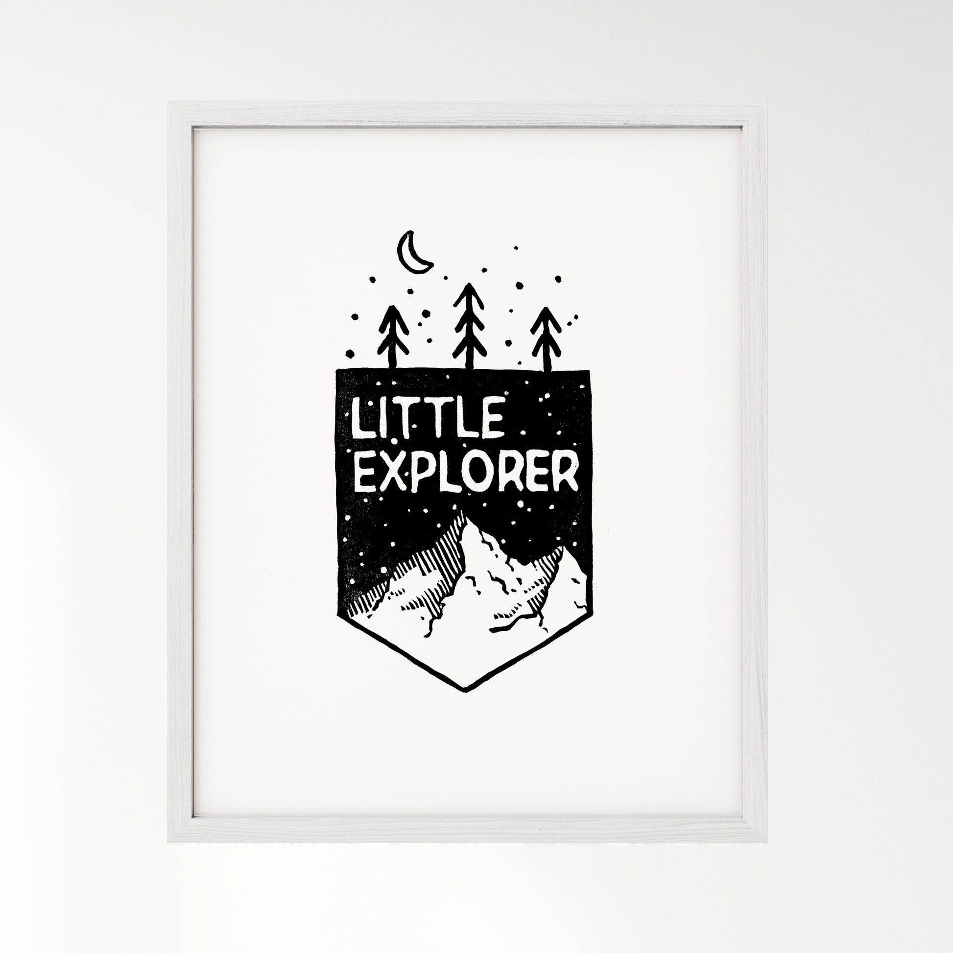Little Explorer Mountain Woodblock Art Print - Art Prints - Moon Rock Prints