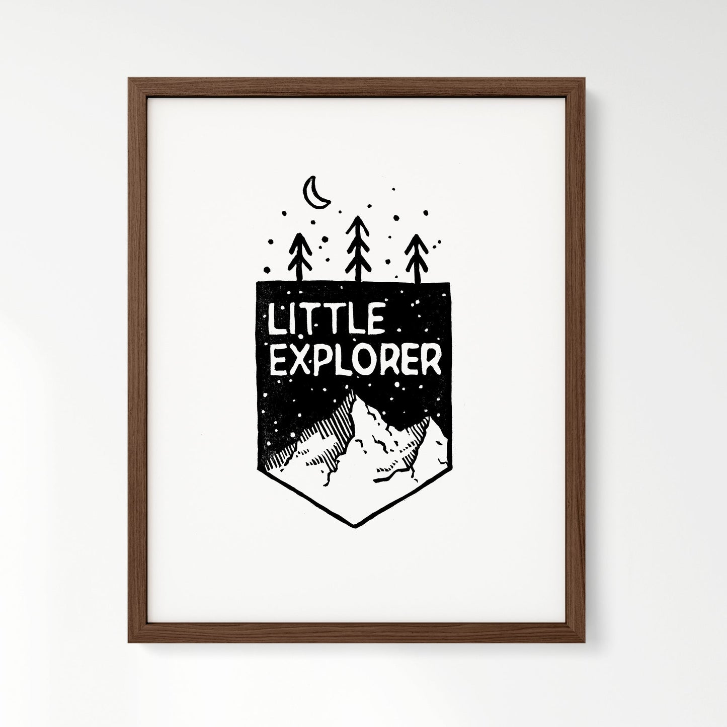 Little Explorer Mountain Woodblock Art Print - Art Prints - Moon Rock Prints