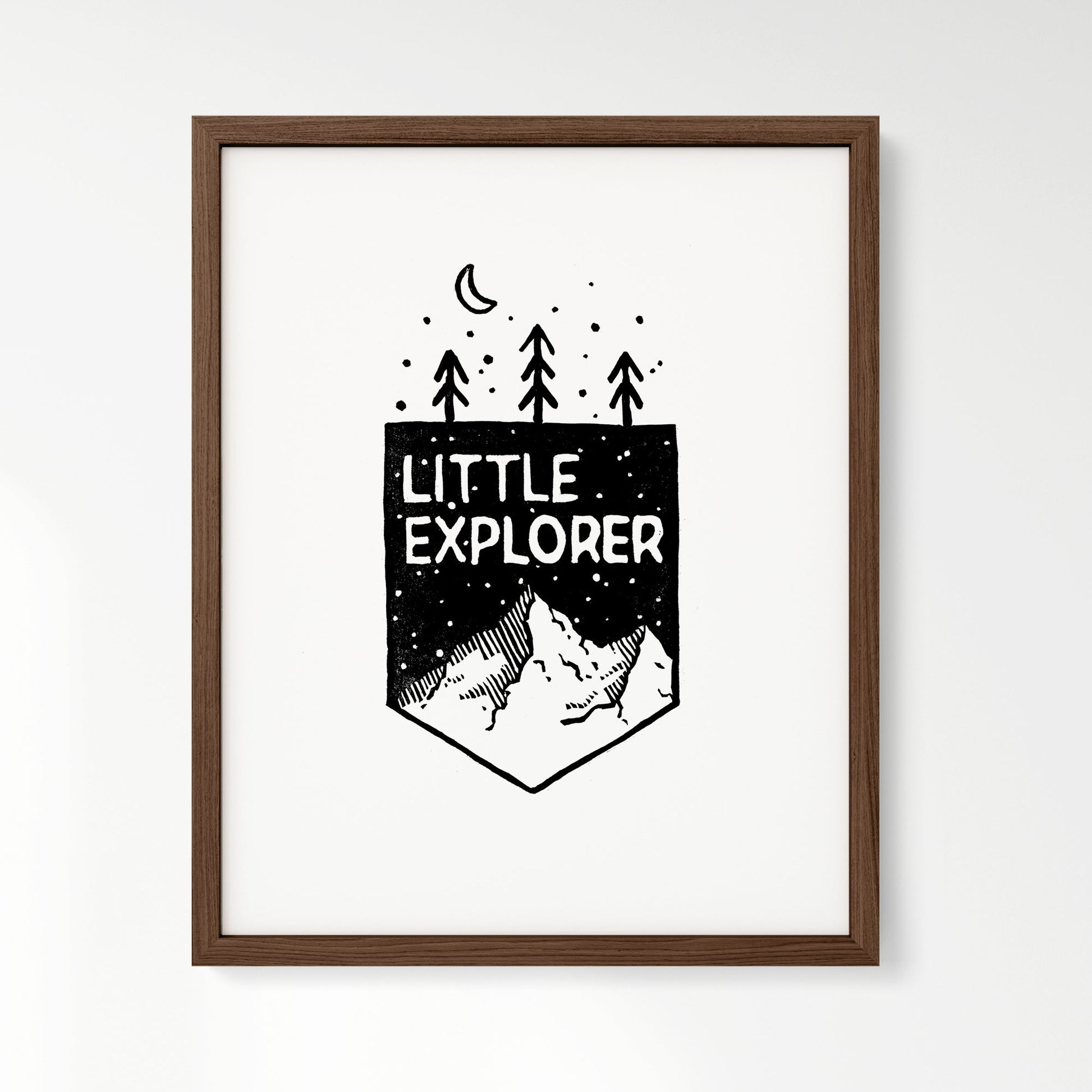 Little Explorer Mountain Woodblock Art Print - Art Prints - Moon Rock Prints