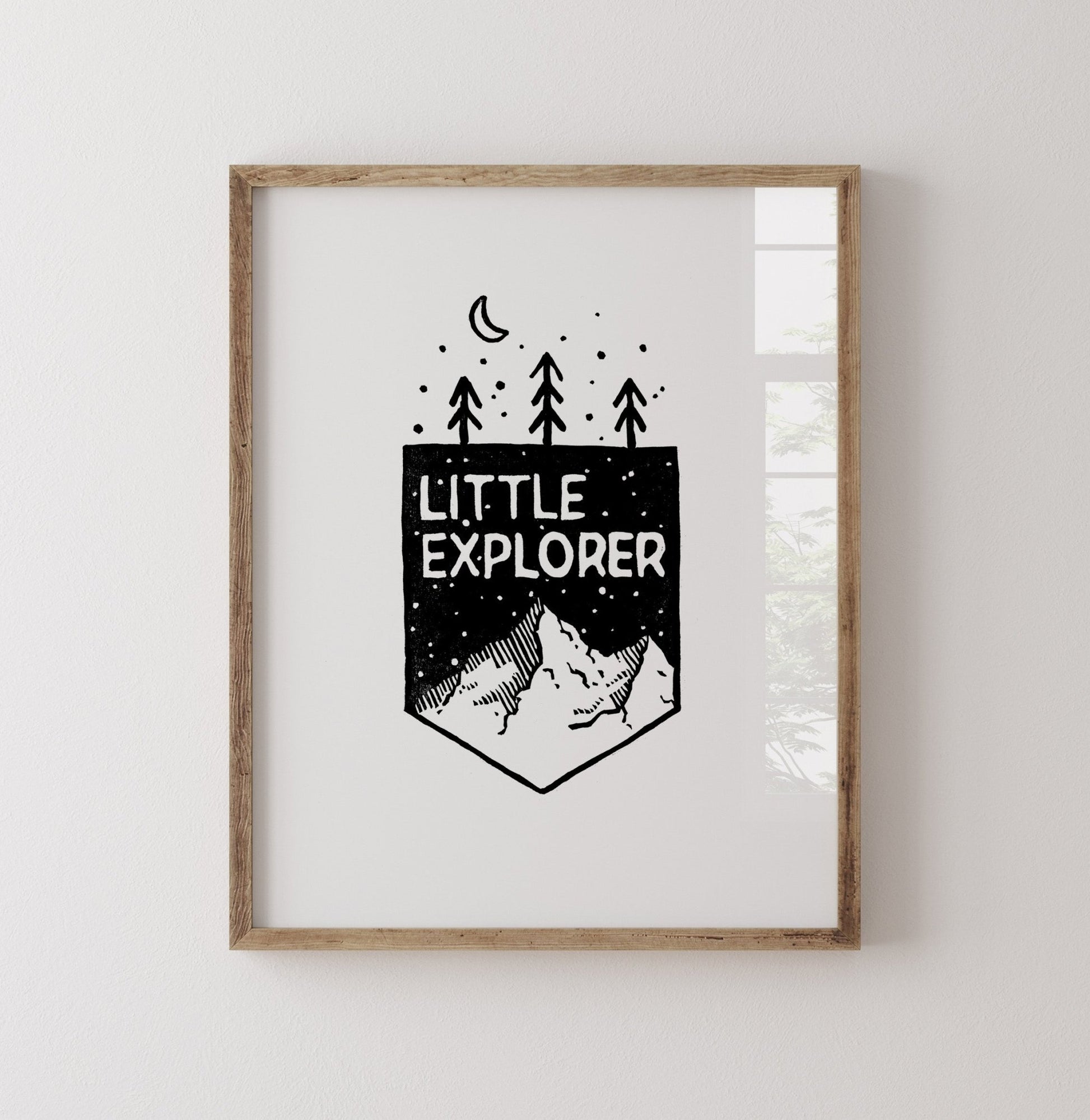Little Explorer Mountain Woodblock Art Print - Art Prints - Moon Rock Prints