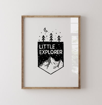 Little Explorer Mountain Woodblock Art Print - Art Prints - Moon Rock Prints