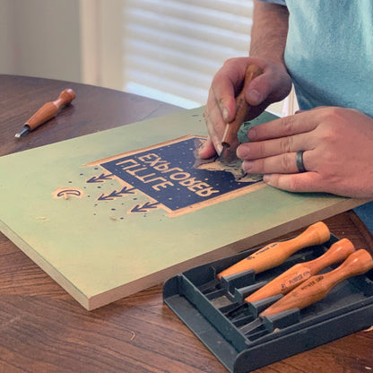 Little Explorer Mountain Woodblock Art Print - Art Prints - Moon Rock Prints