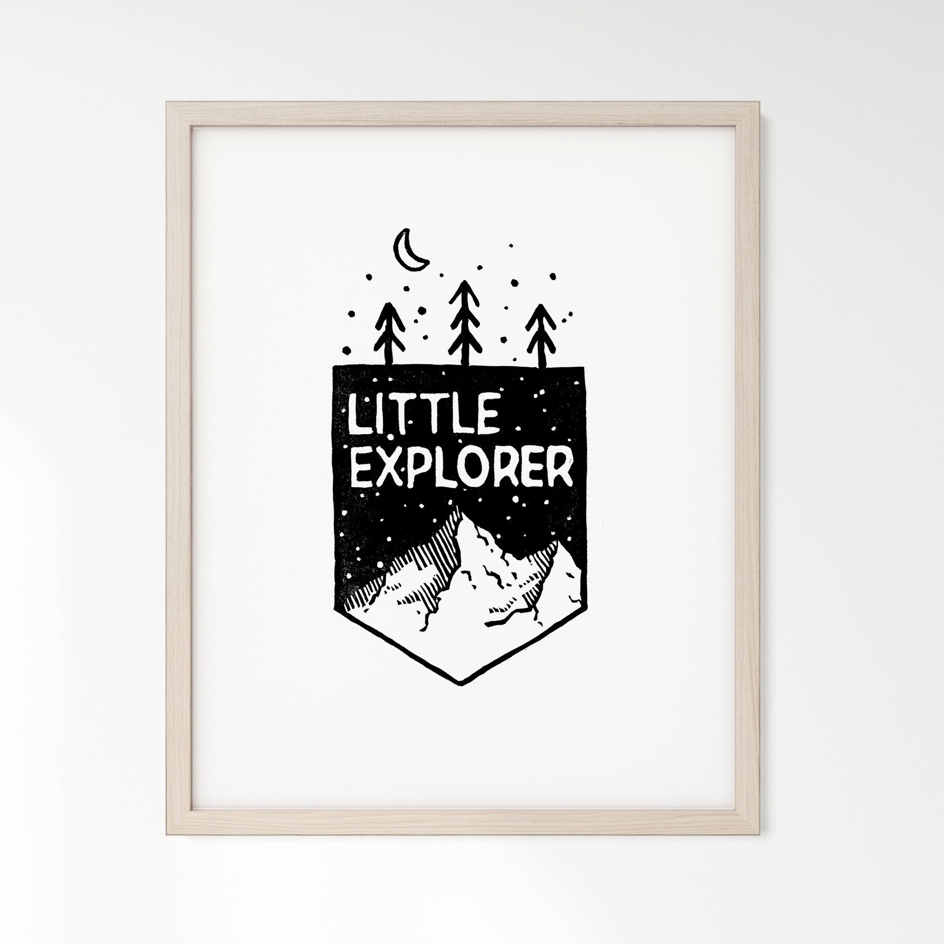 Little Explorer Mountain Woodblock Art Print - Art Prints - Moon Rock Prints
