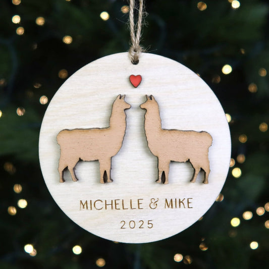 Llama Couple Personalized Ornament - Holiday Ornaments - Moon Rock Prints